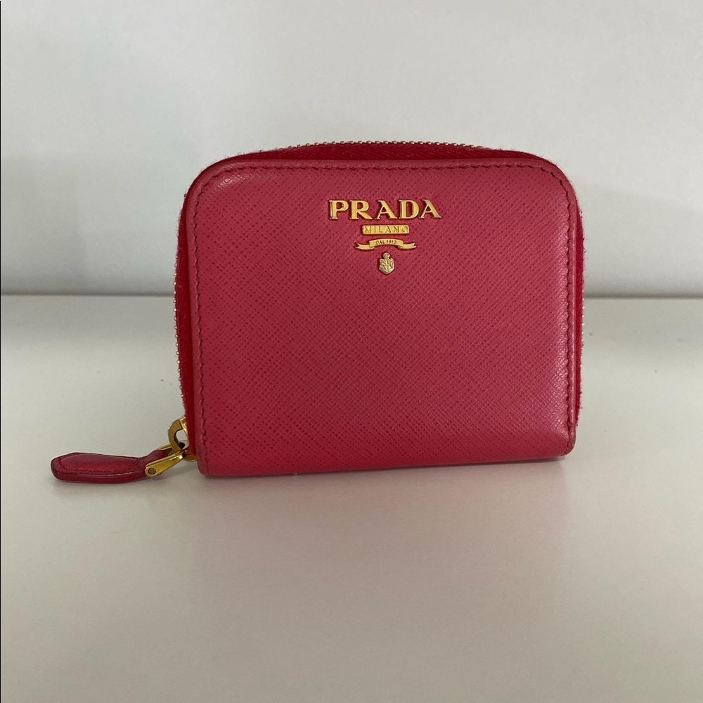 Prada small wallet. Hot pink with gold hardware